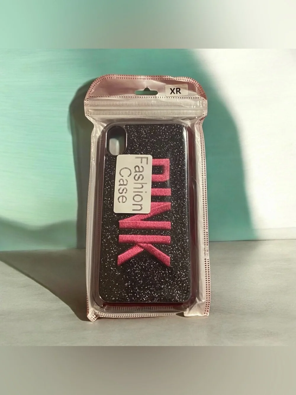 Glitter Black Phone Case with Pink 'PINK' Lettering for XR iPhone